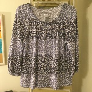 Caribbean Joe LG navy, white long sleeve top